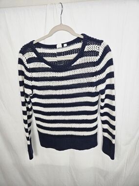 GAP Navy and White Striped Scoop Neck Sweater